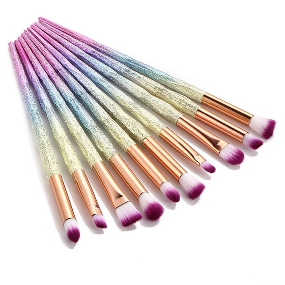 Other - 10 Piece Metallic Rainbow Makeup Brush Set w/ Bag